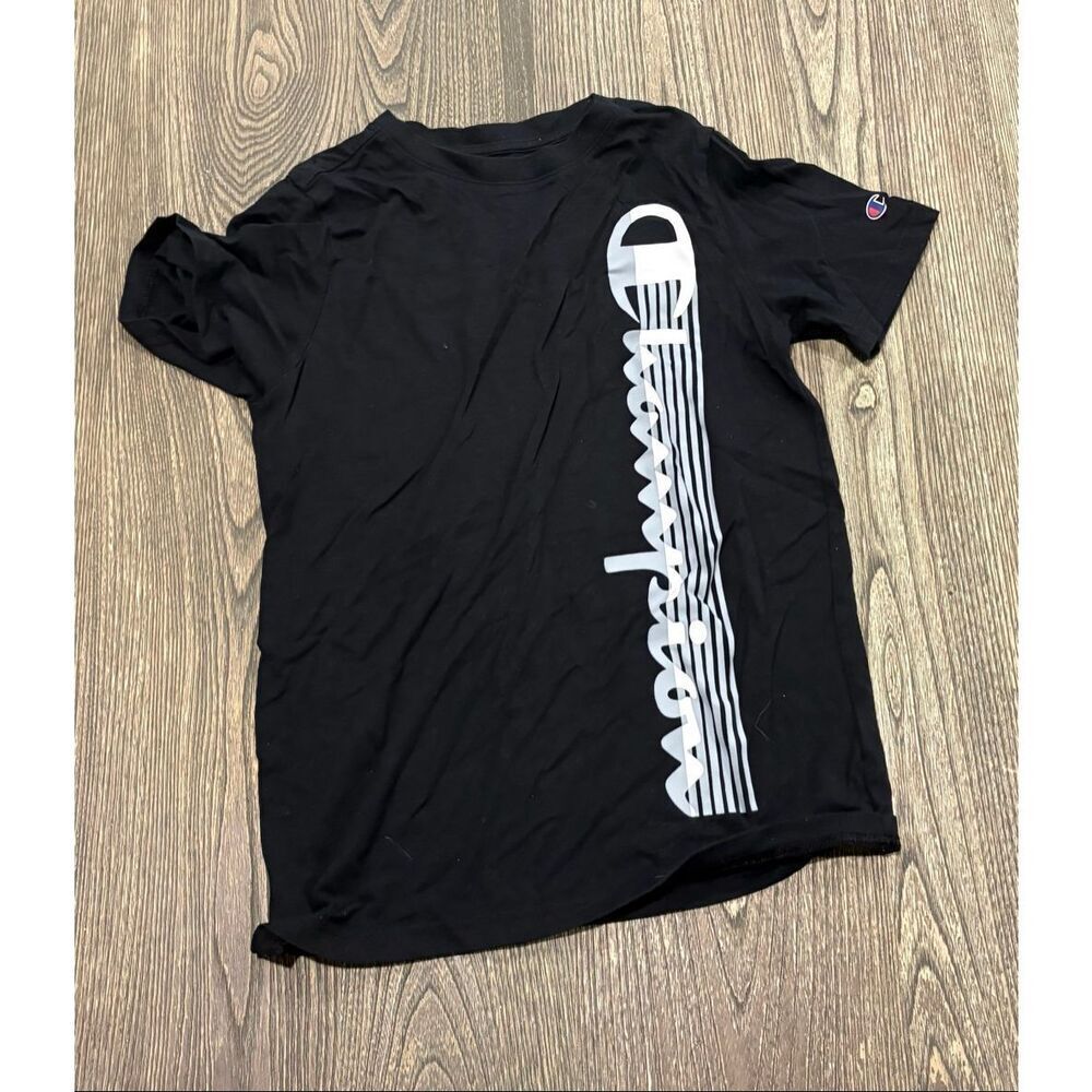 Champion Youth Boys Logo Print T-Shirt Short Sleeve Crewneck Black Size 10/12